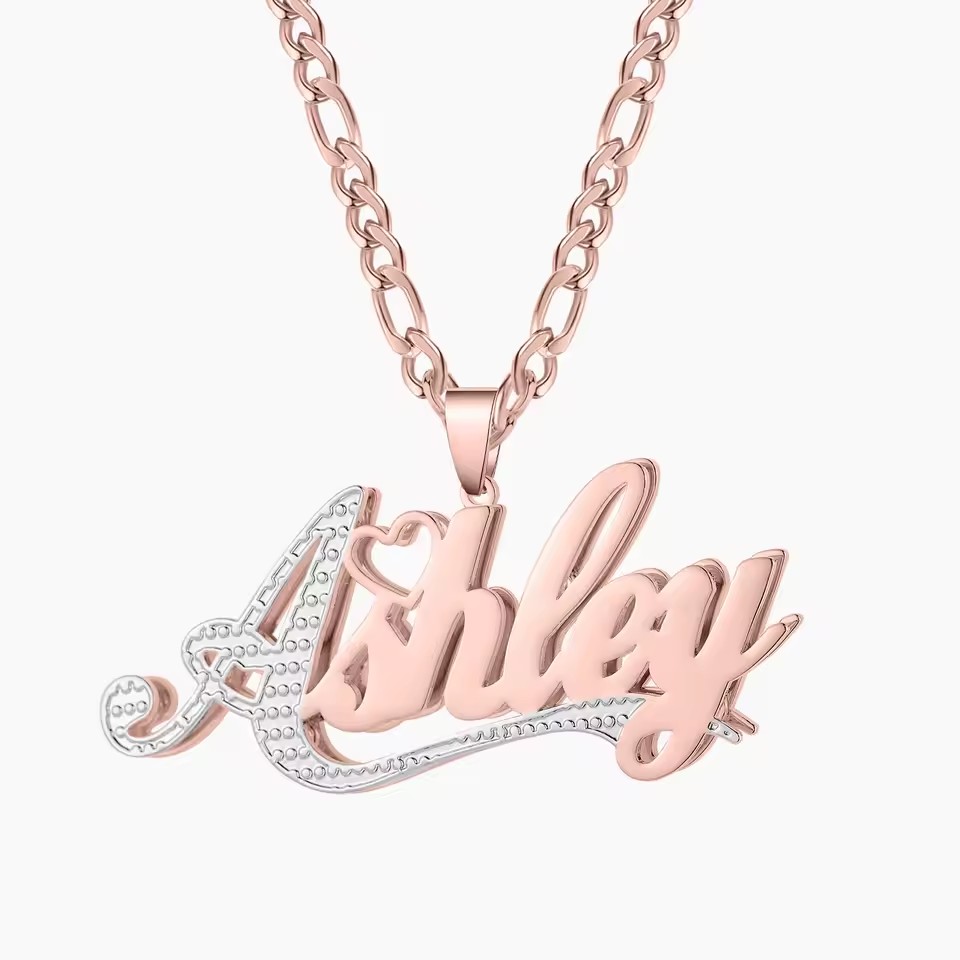 Layered Necklace Set - Naszyjnik z zawieszką z imieniem, platerowany
