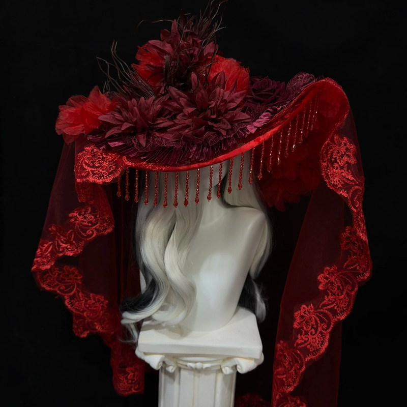 Women'S Victorian Era Accessories - Czerwony kapelusz Czarnej Wdowy dla kobiet,