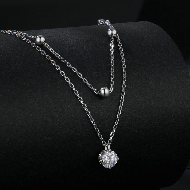 Layered Necklace Set - Naszyjnik Bamoer U 0.5CT Moissanite, srebro