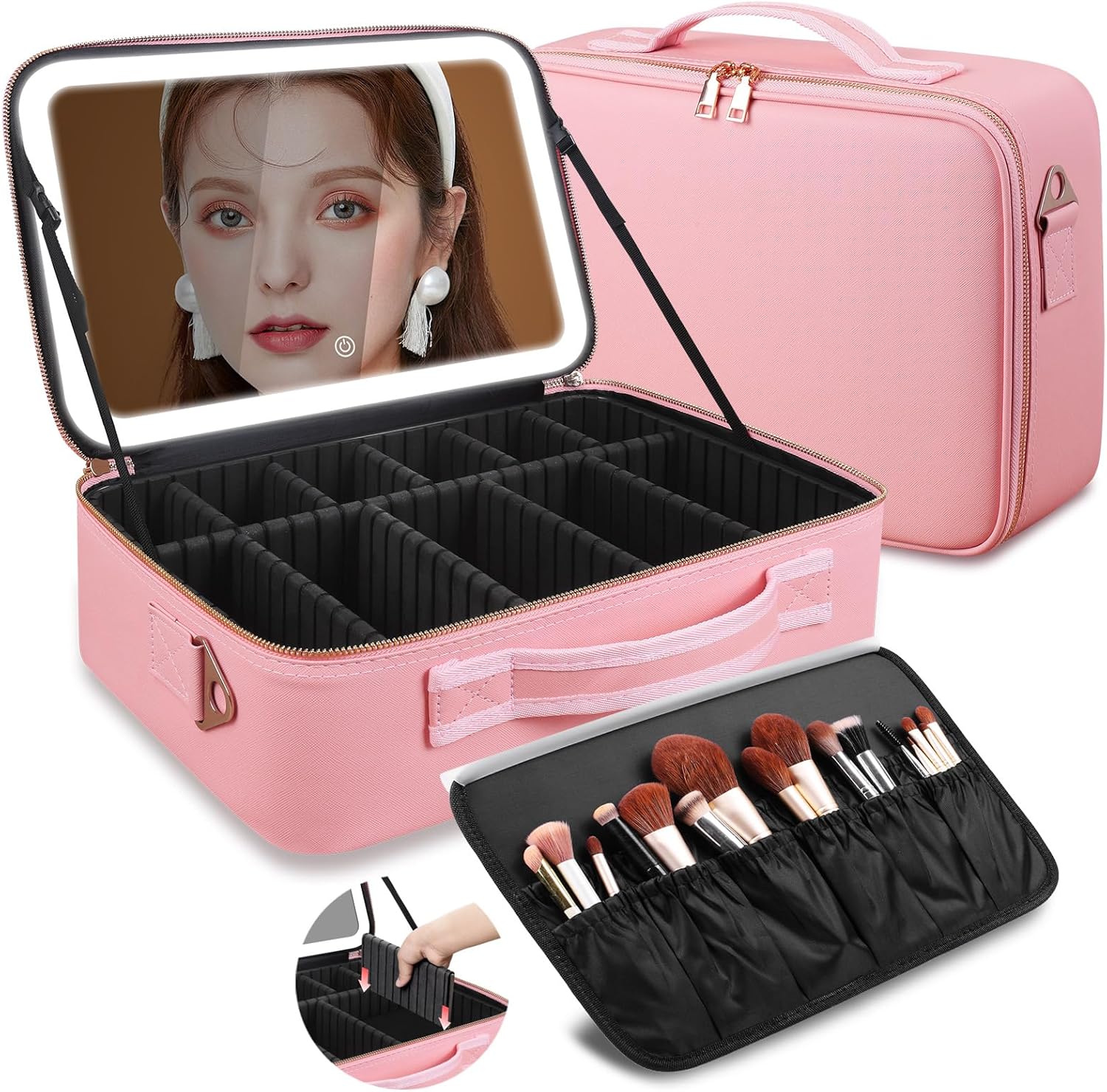 Women Accessories Organizer - Duża kosmetyczka z lustrem LED 15''X11''